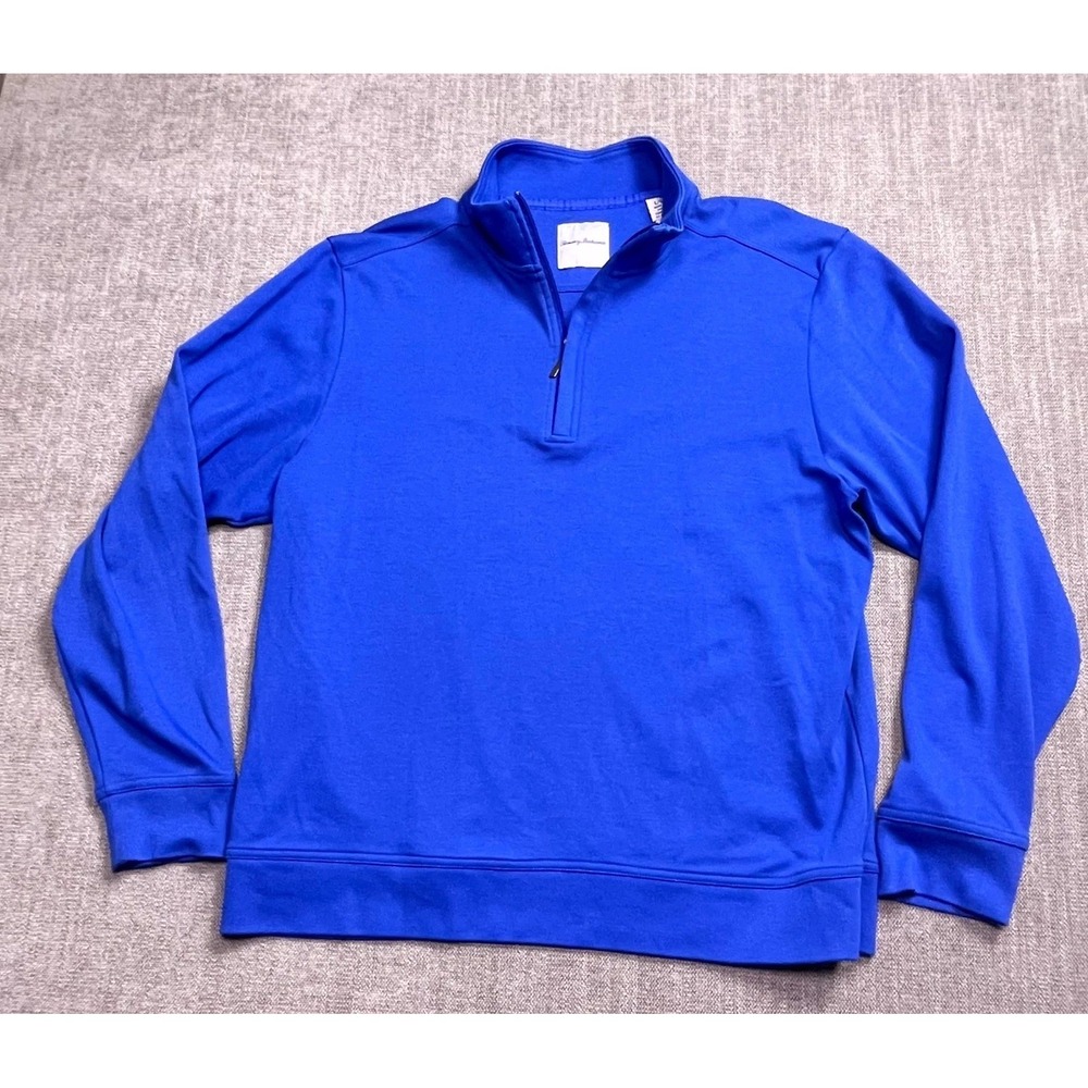 Tommy Bahama Shirt Mens Large Blue Stand Collar Quarter Zip Long Sleeve Pullover